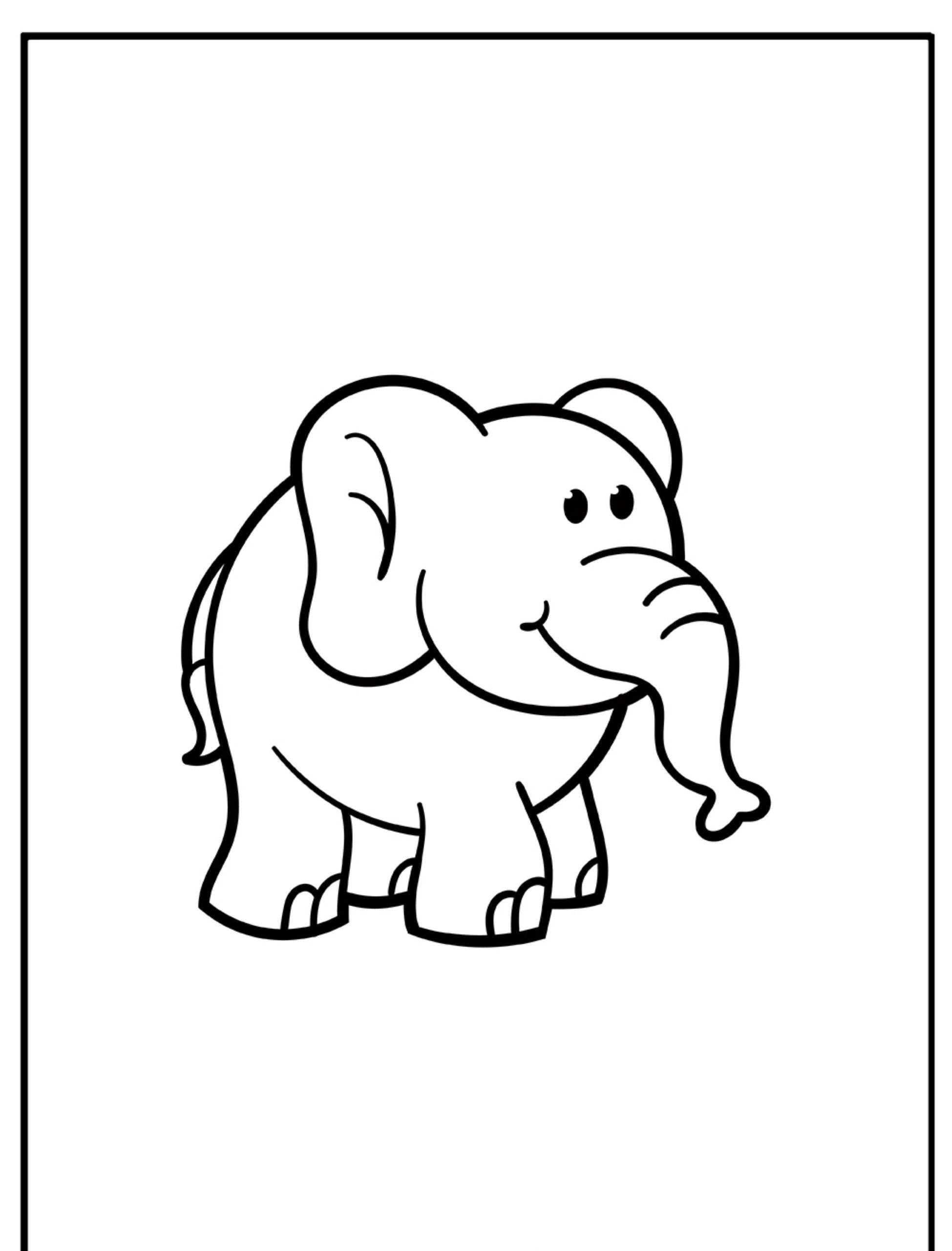 Desenho de elefante para colorir com borda preta.