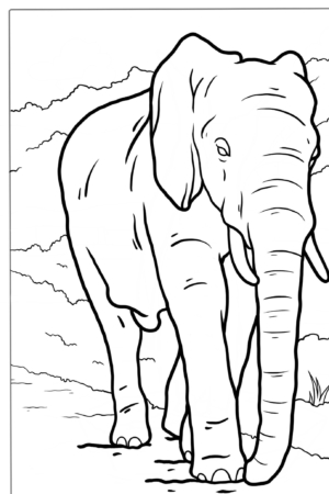 Desenho para colorir de um elefante grande caminhando.