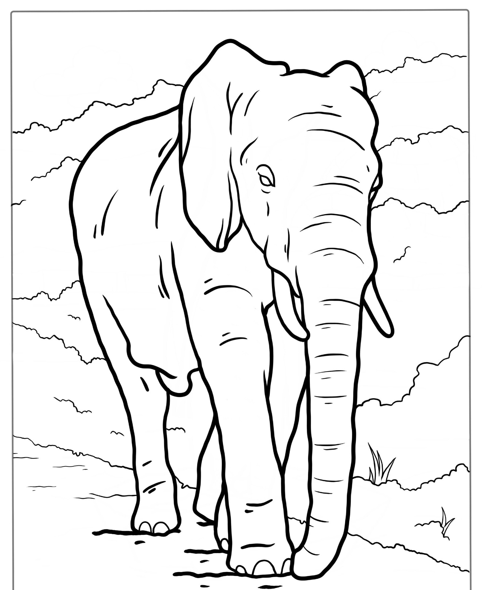 Desenho para colorir de um elefante grande caminhando.