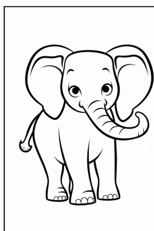 Desenho de elefante com olhos grandes para colorir.