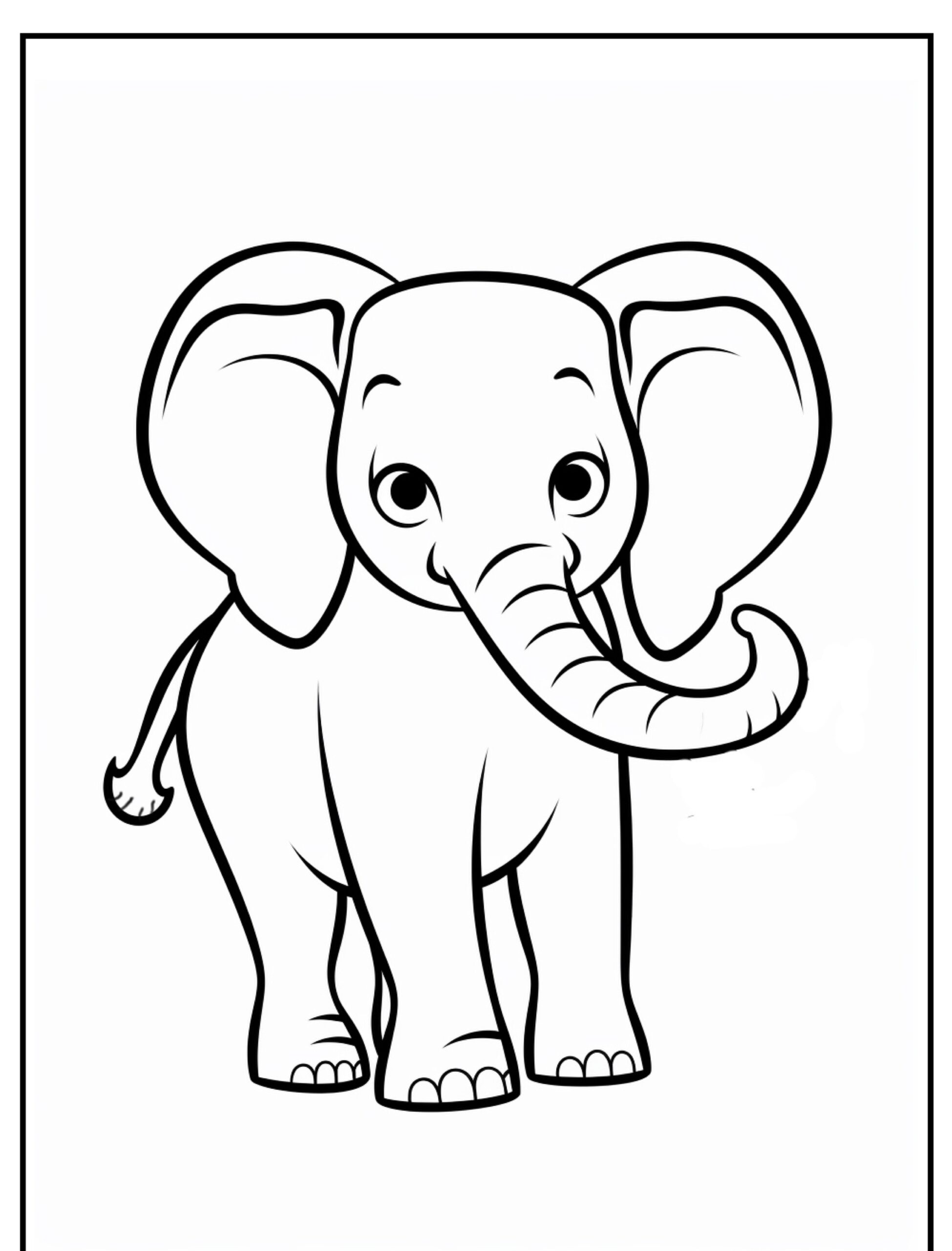 Desenho de elefante com olhos grandes para colorir.