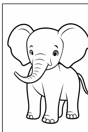 Desenho de filhote de elefante fofo para colorir, linhas grossas.