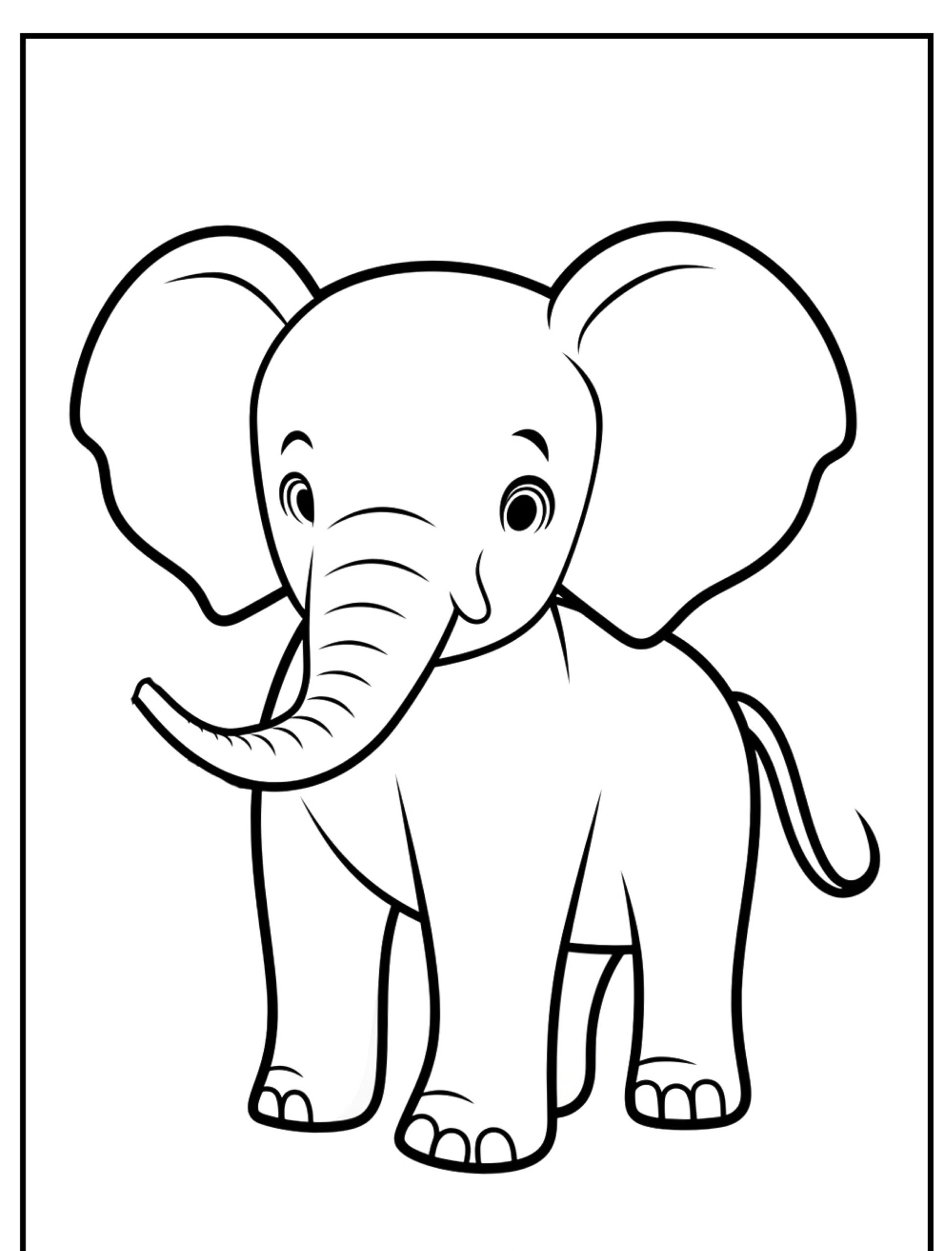 Desenho de filhote de elefante fofo para colorir, linhas grossas.