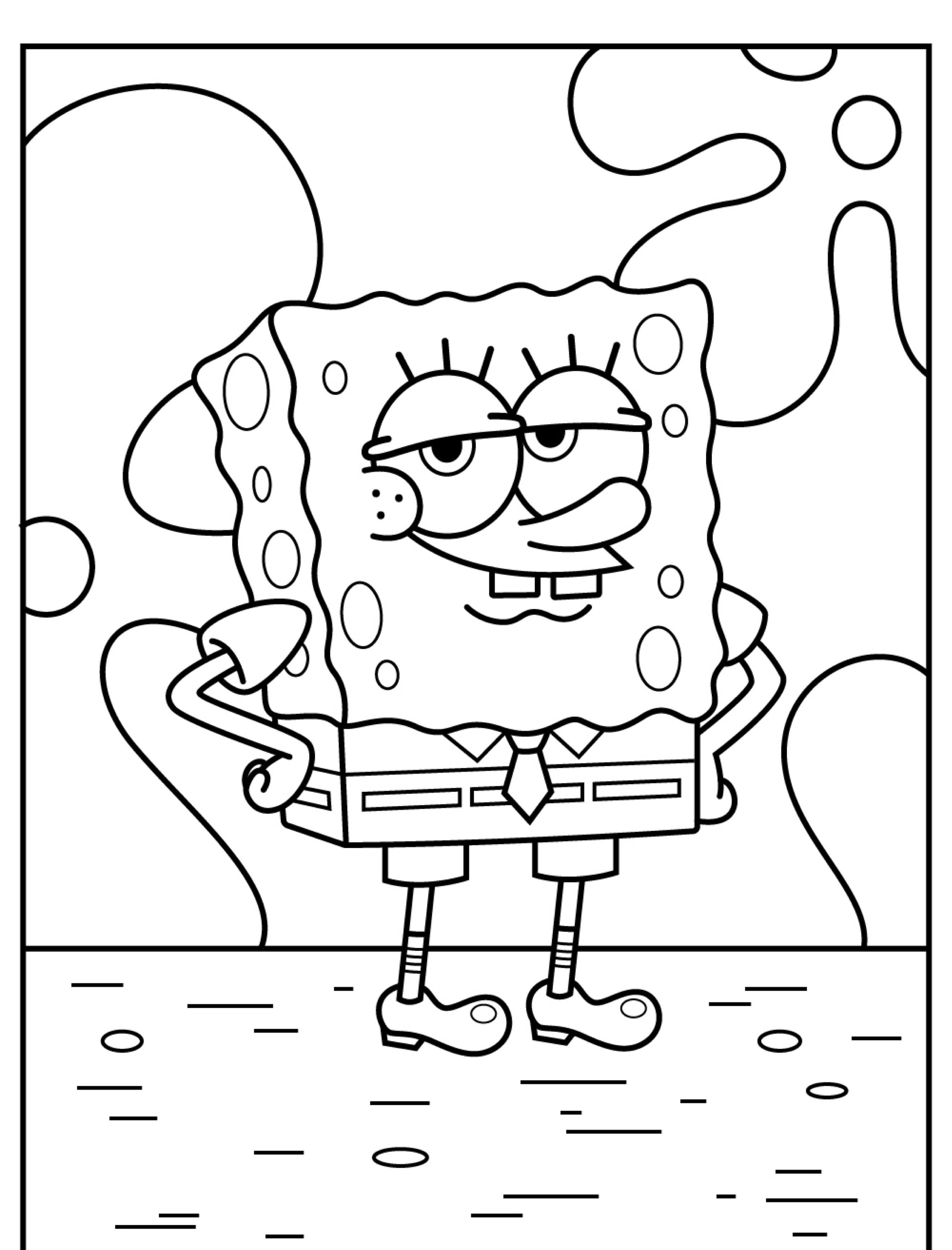 SpongeBob SquarePants with a confident pose, printable coloring page.