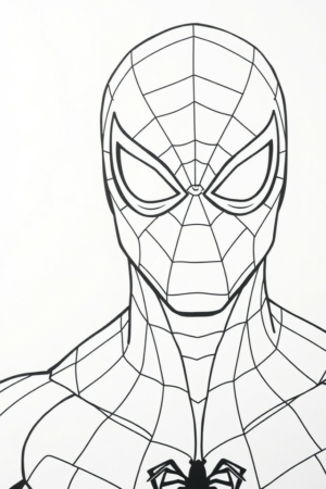 Desenho para colorir do Homem-Aranha com máscara com detalhes quadrados.