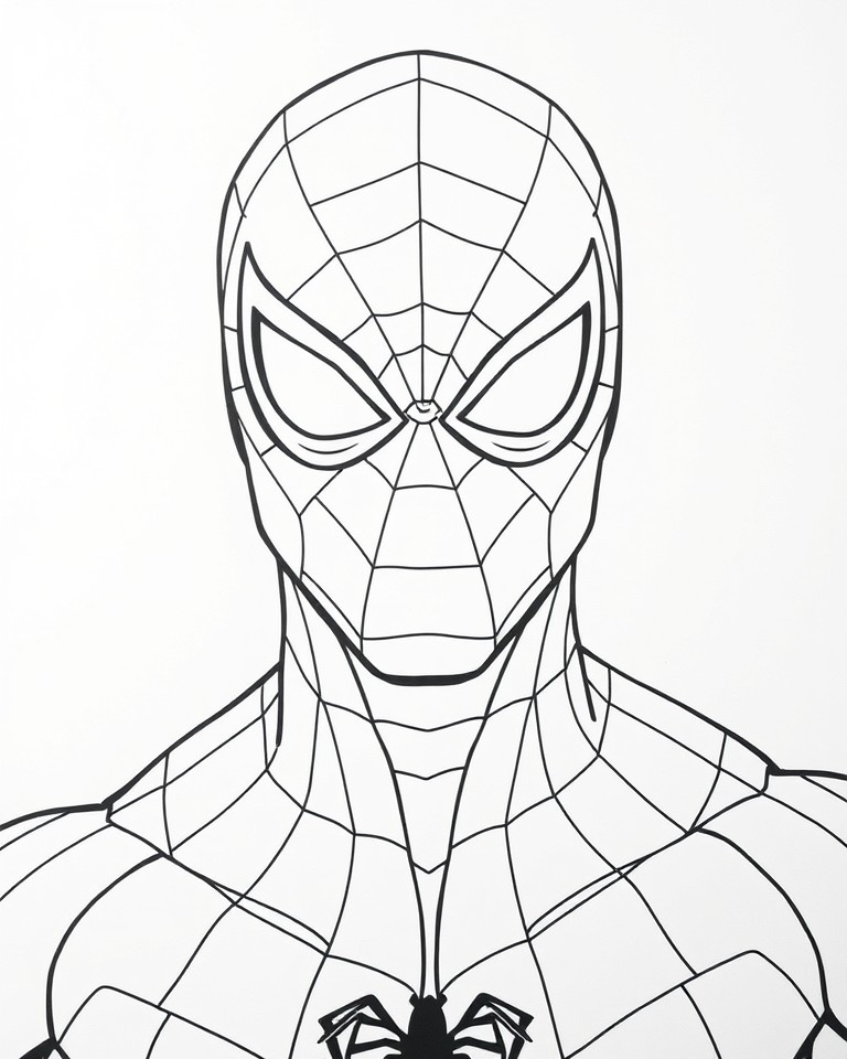 Desenho para colorir do Homem-Aranha com máscara com detalhes quadrados.