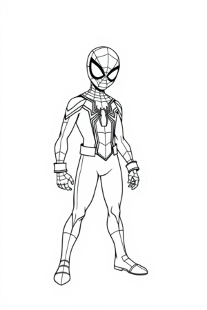 Desenho para colorir de super-herói de uniforme aranha.