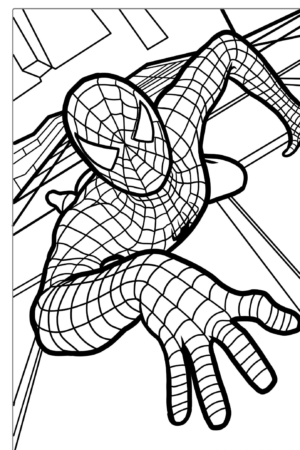 Homem-Aranha escalando um prédio, desenho para colorir.