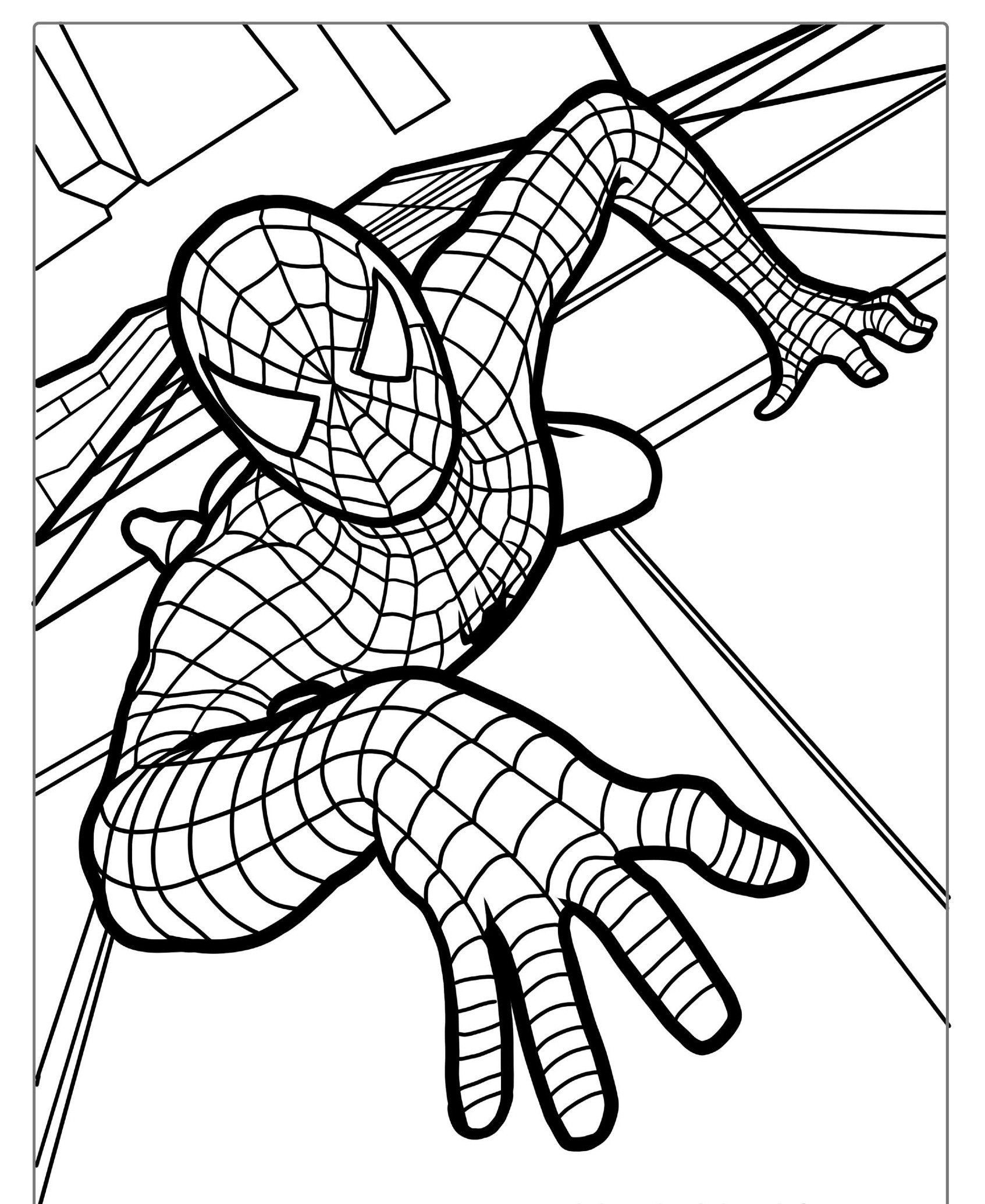 Homem-Aranha escalando um prédio, desenho para colorir.