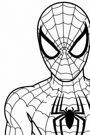 Desenho do Homem-Aranha para colorir, máscara com teia detalhada.