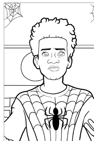 Desenho de herói com teias de aranha para colorir.