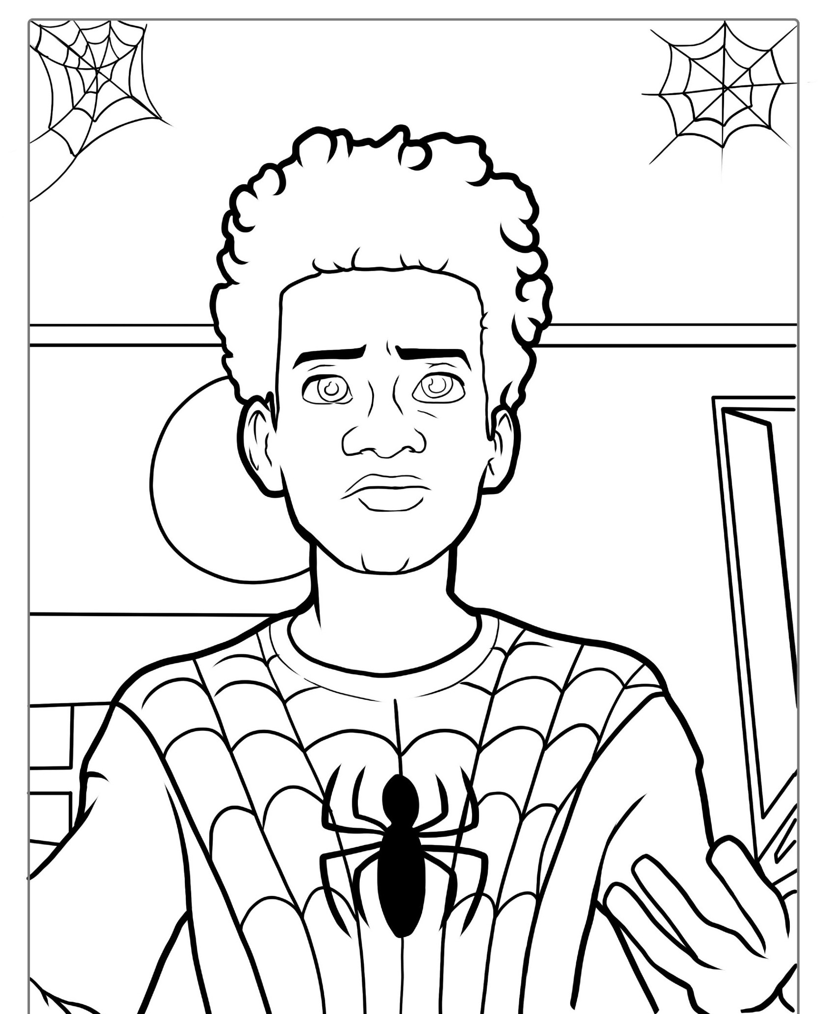 Desenho de herói com teias de aranha para colorir.