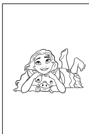 Desenho para colorir da Moana e o porquinho.