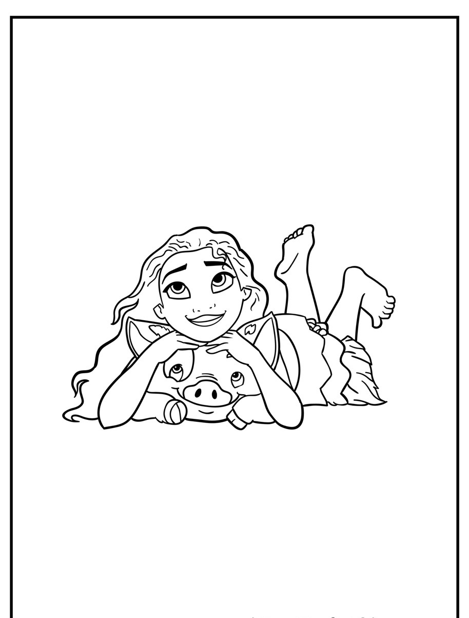 Desenho para colorir da Moana e o porquinho.