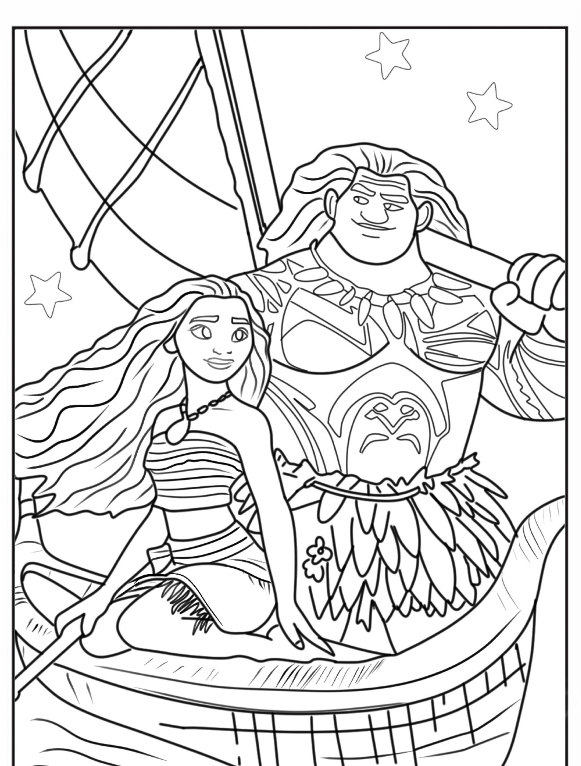 Desenho para colorir da Moana com Maui.