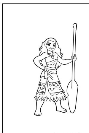 Desenho para colorir da Moana segurando remo.