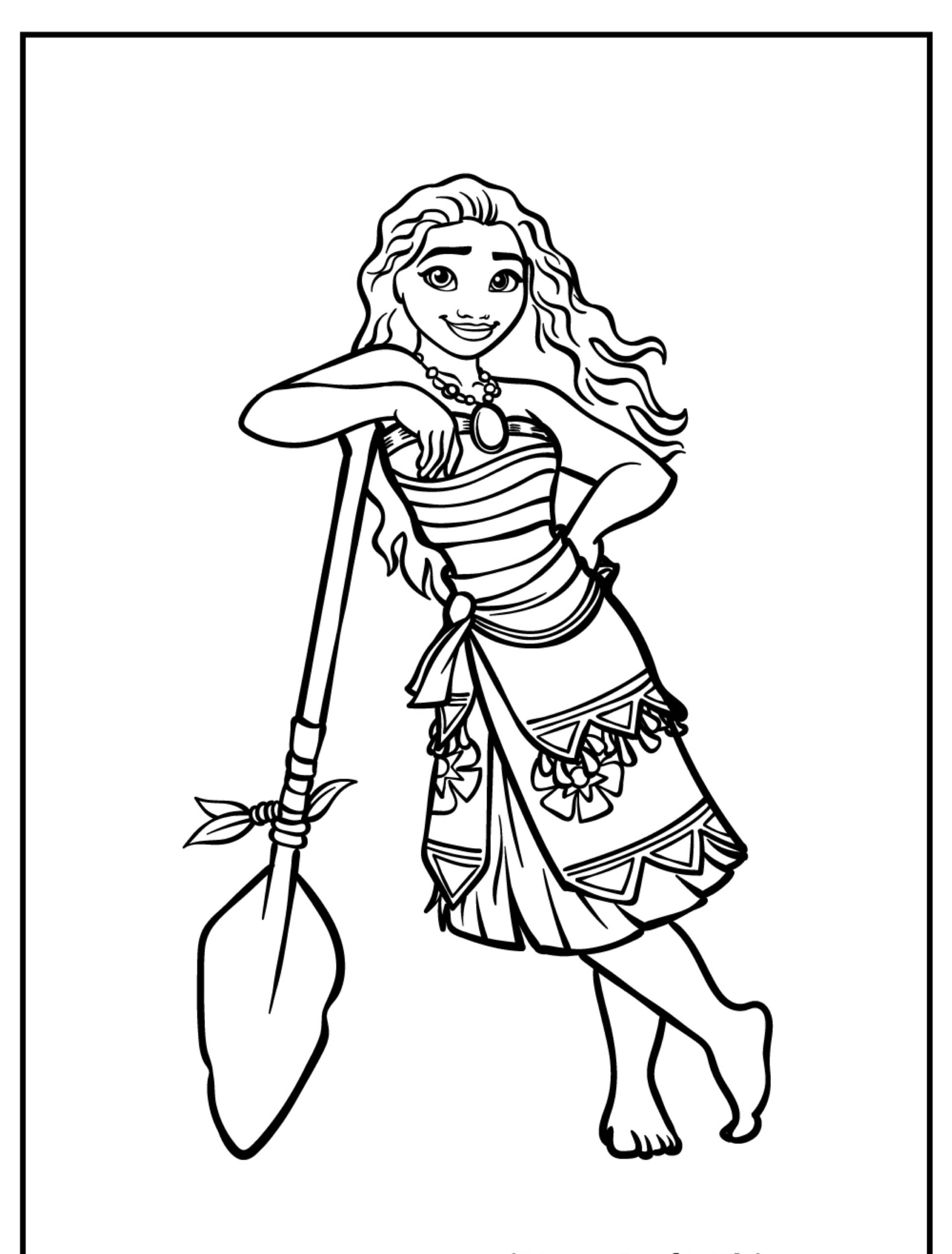 Desenho para colorir da Moana com remo.