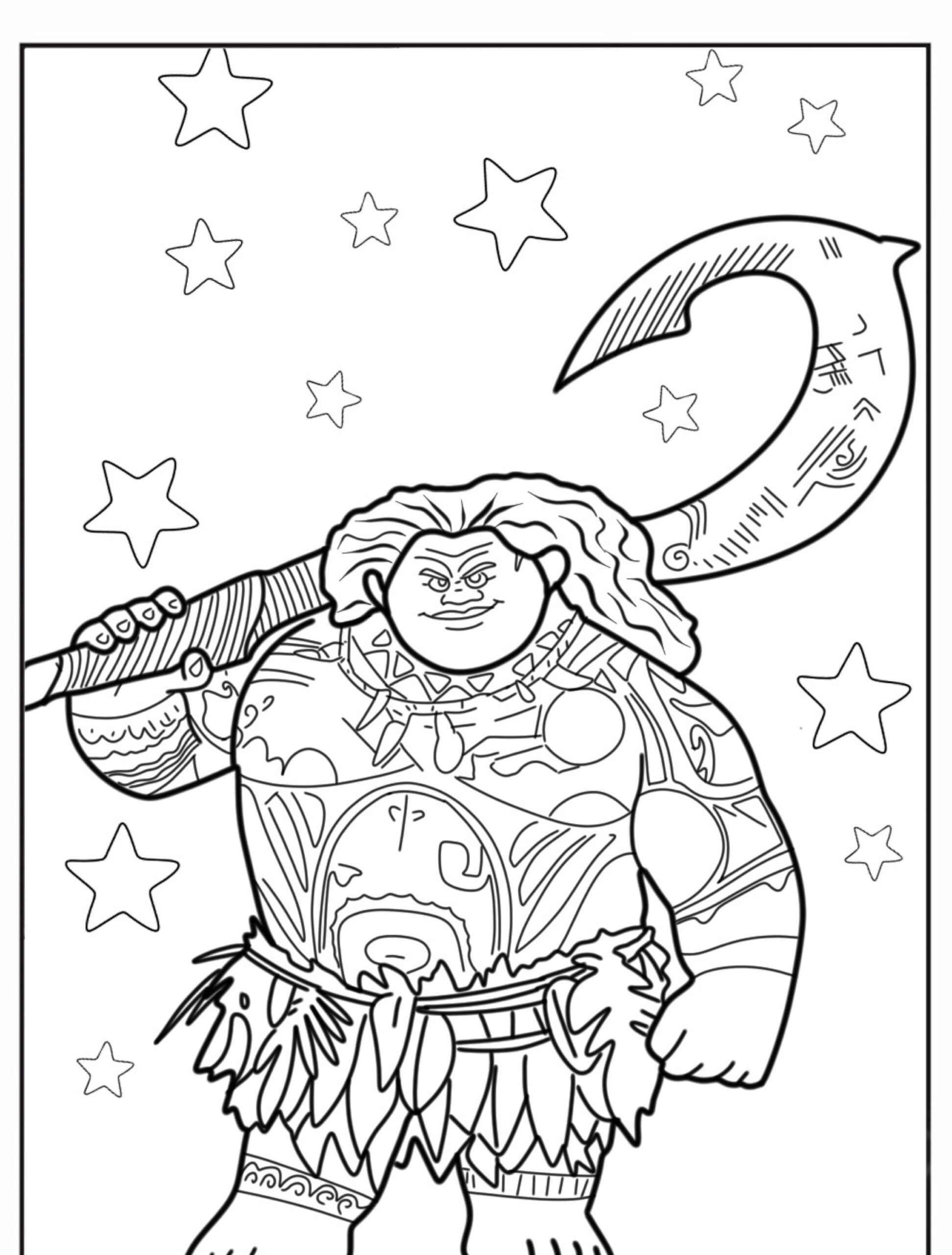 Desenho para colorir de Maui com estrelas.