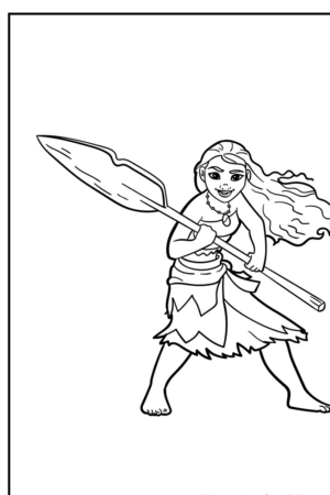 Desenho para colorir da Moana com remo.