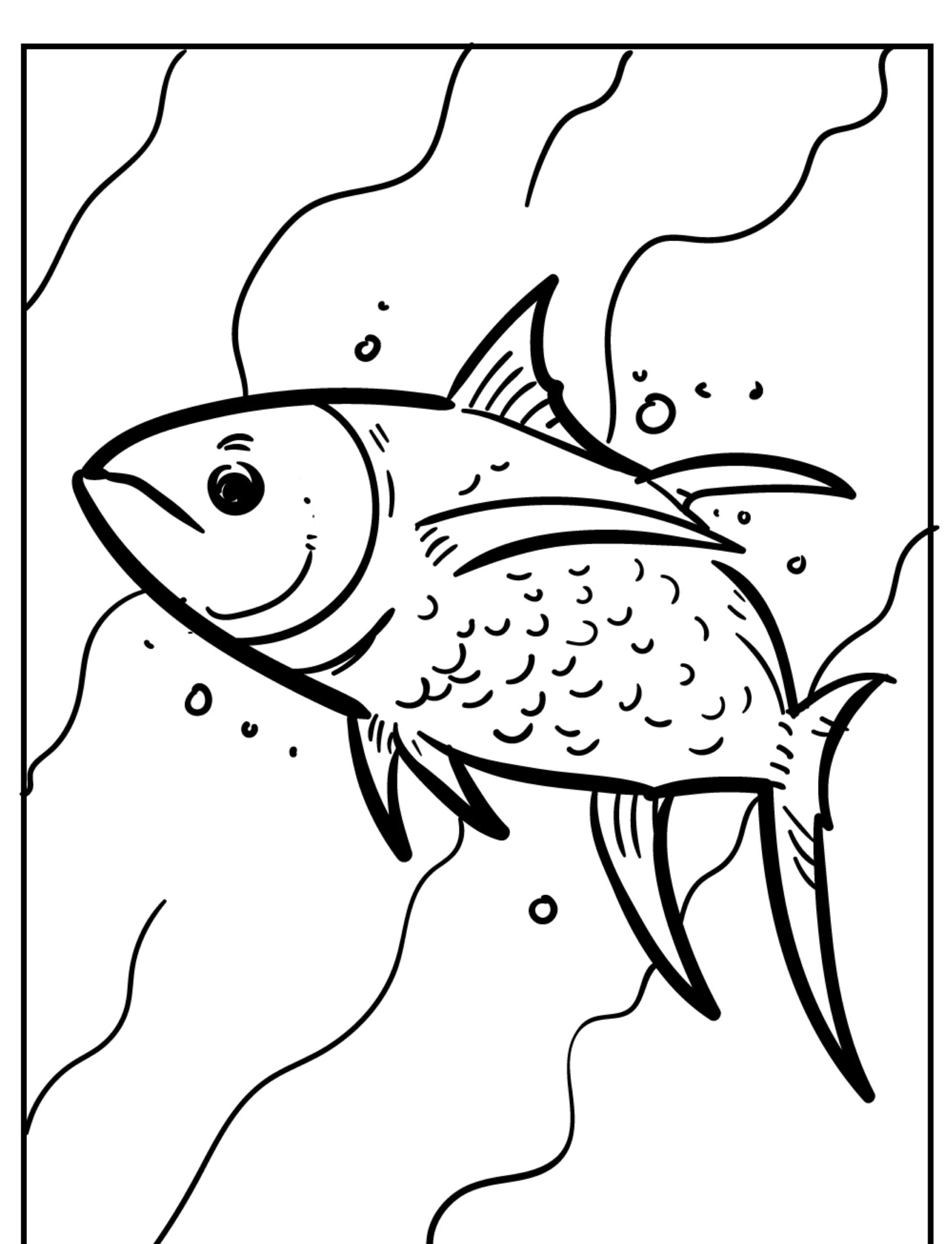 Desenho de peixe, com bolhas, para colorir.