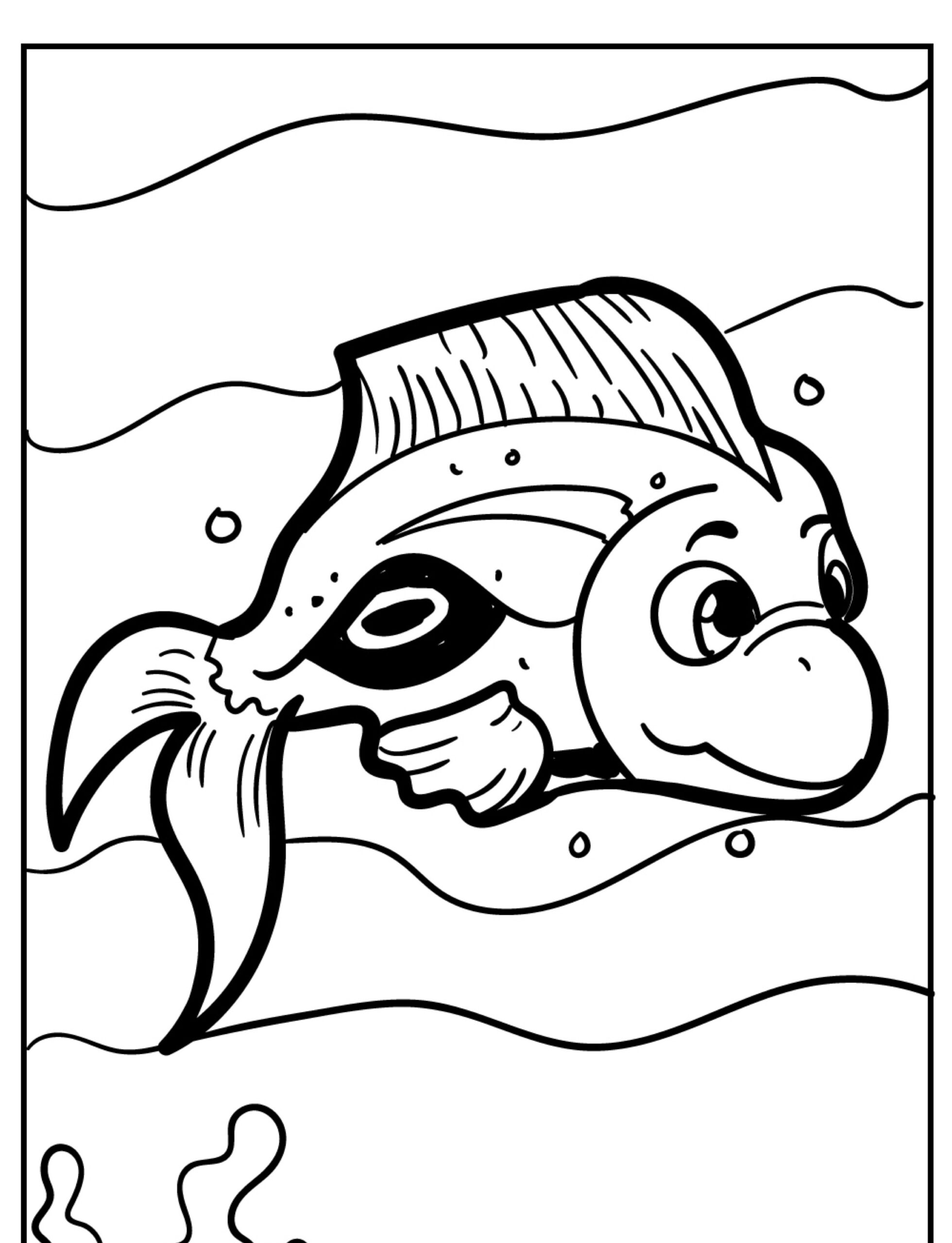 Desenho de peixe sorrindo para colorir.