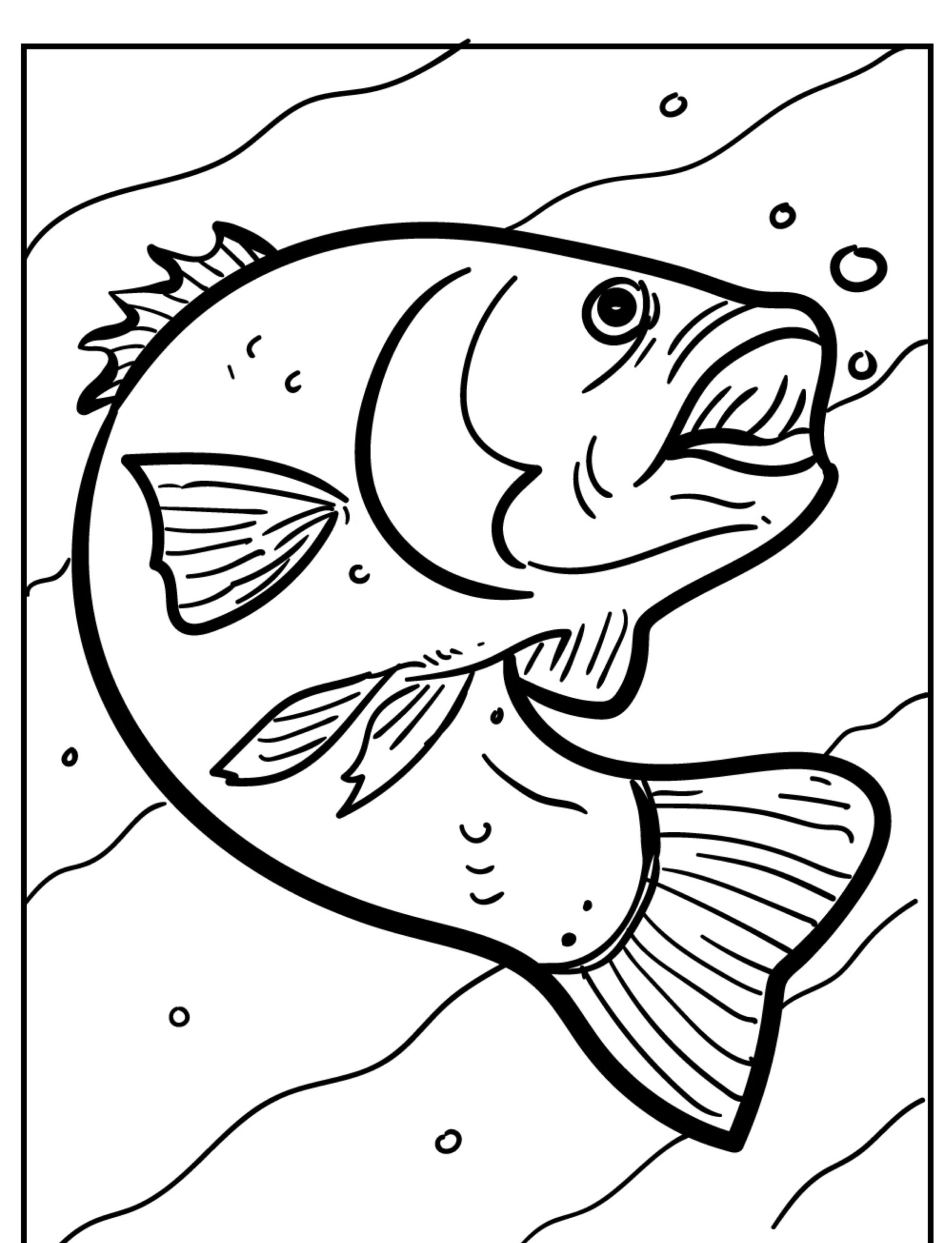 Desenho para colorir, peixe com bolhas.