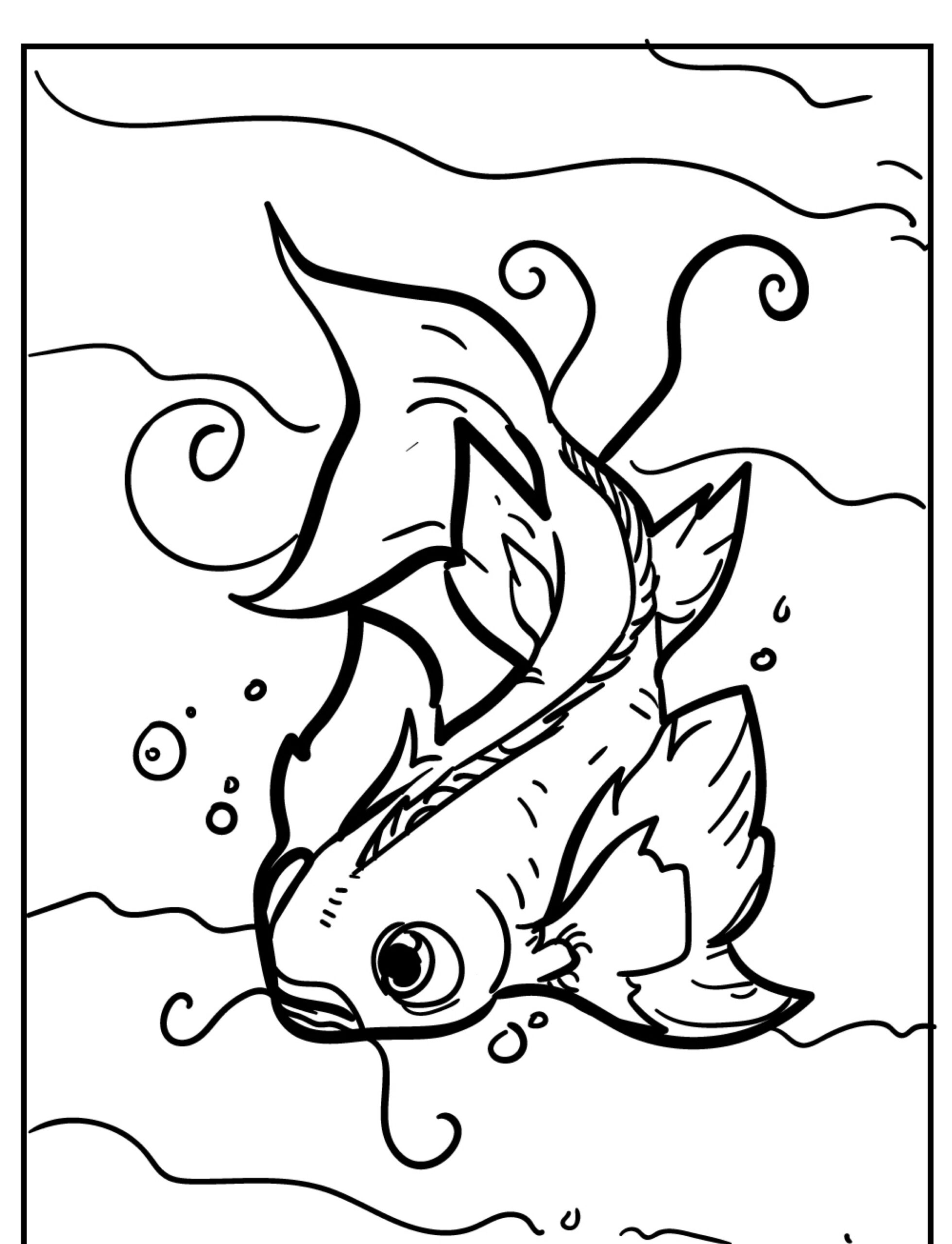 Desenho para colorir de um peixe com longas nadadeiras.