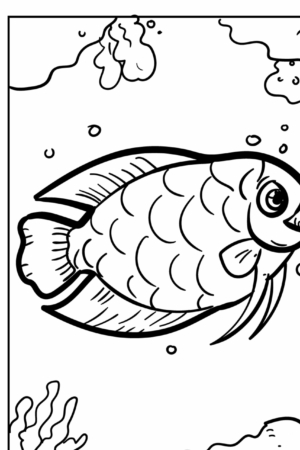 Desenho fofo de um peixe sorridente para colorir.