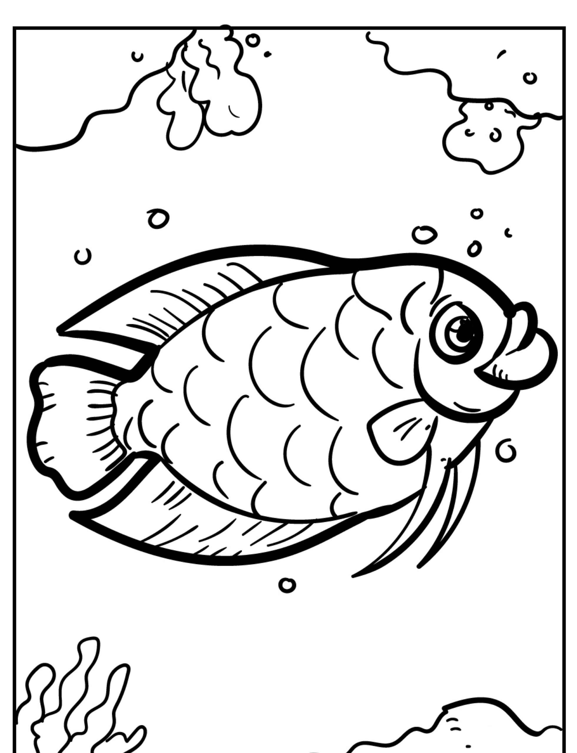 Desenho fofo de um peixe sorridente para colorir.