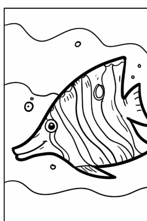 Desenho de peixe com listras para colorir.