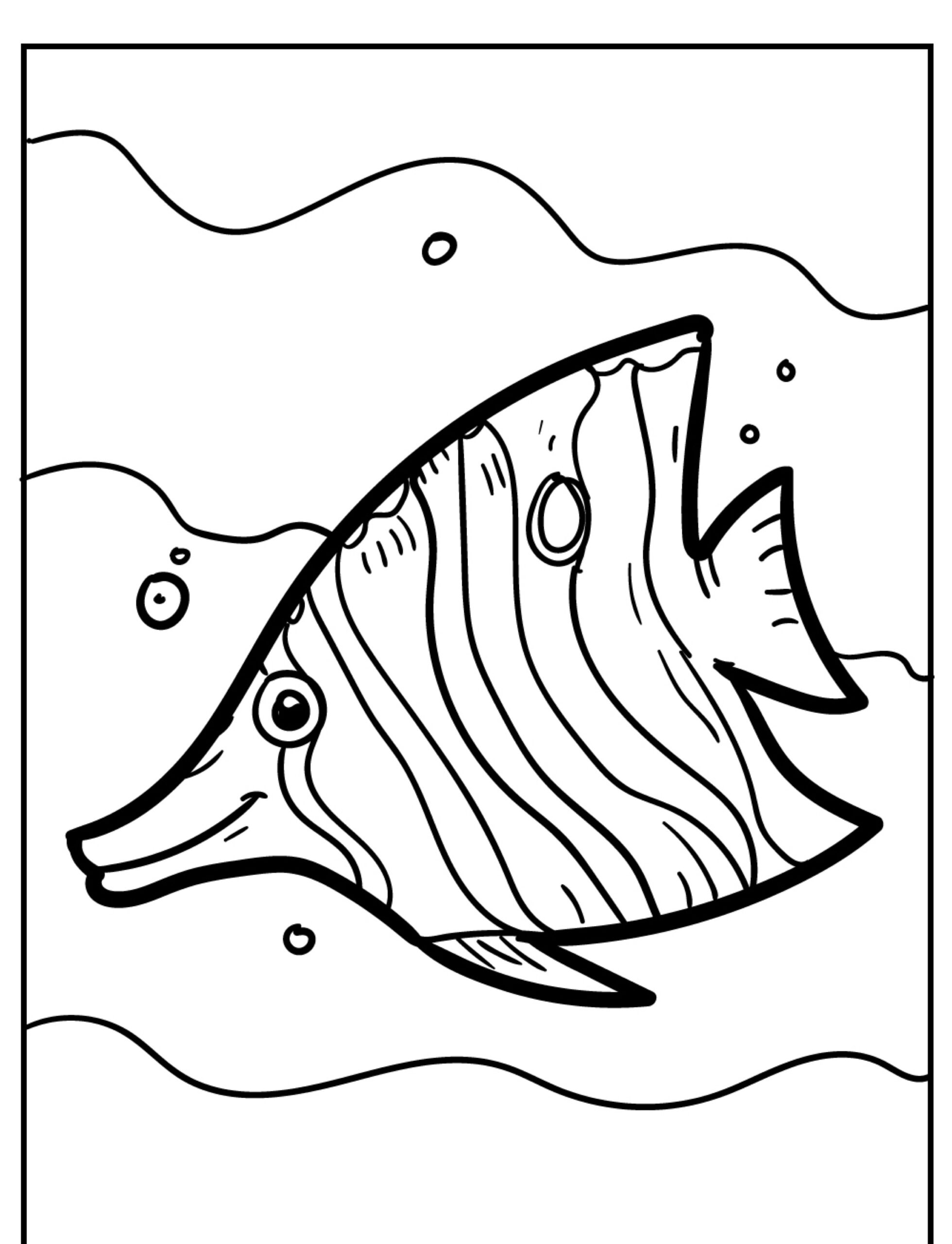 Desenho de peixe com listras para colorir.