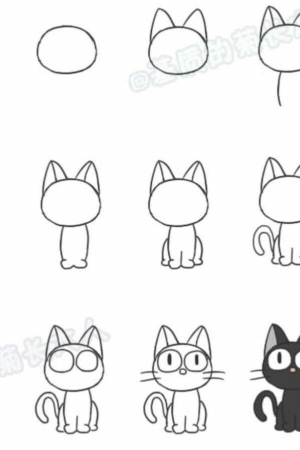 Desenhar um gato preto sentado é simples com este tutorial passo a passo. Comece com formas básicas e adicione detalhes em cada etapa para criar desenhos impressionantes.