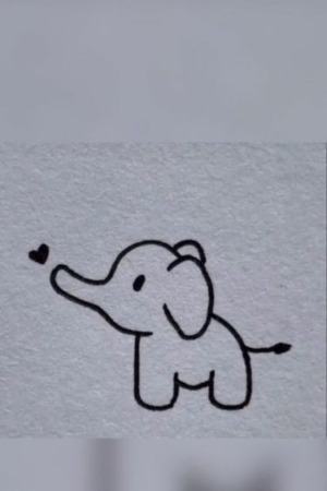 Desenho simples em preto e branco de um elefante olhando para um pequeno coração, como se tivesse sido esboçado em um caderno. Para desenhar no caderno