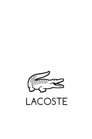 Para desenhar - Lacoste logo com um crocodilo sorridente acima do texto "LACOSTE" sobre um fundo branco, desenhado com precisão.