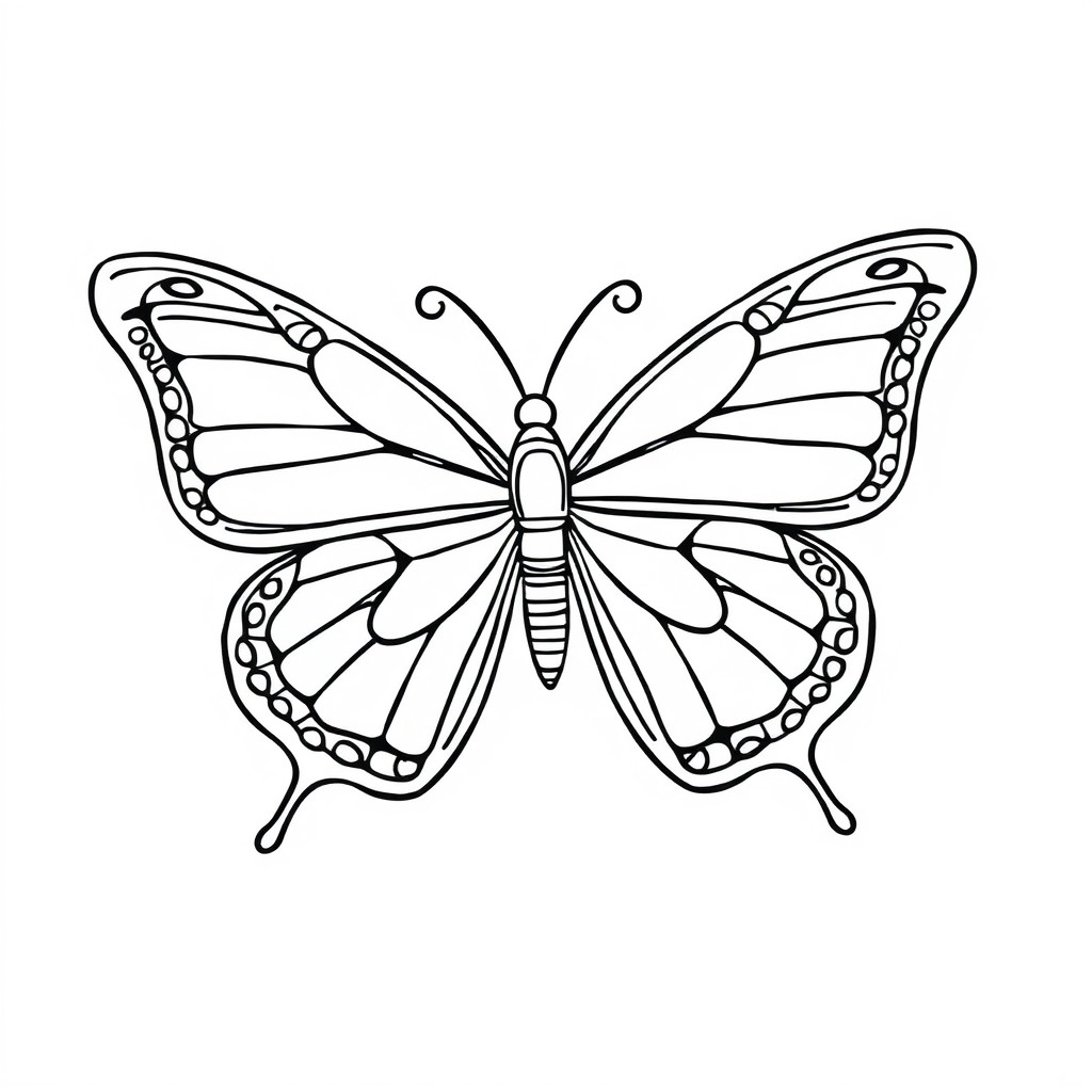 Desenho de Borboleta em preto e branco com padrões detalhados nas asas, perfeito para colorir. Para Colorir.