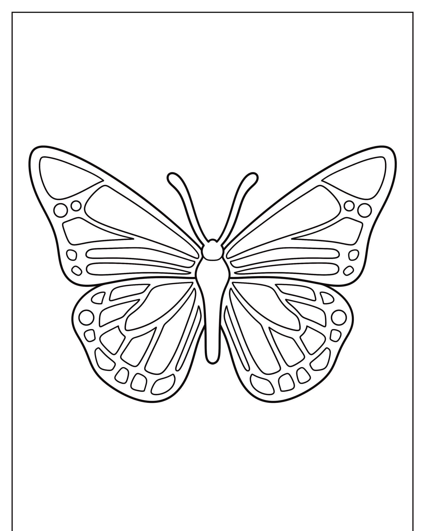 Desenho em preto e branco de uma borboleta com padrões intrincados nas asas, perfeito para colorir. Para Colorir.