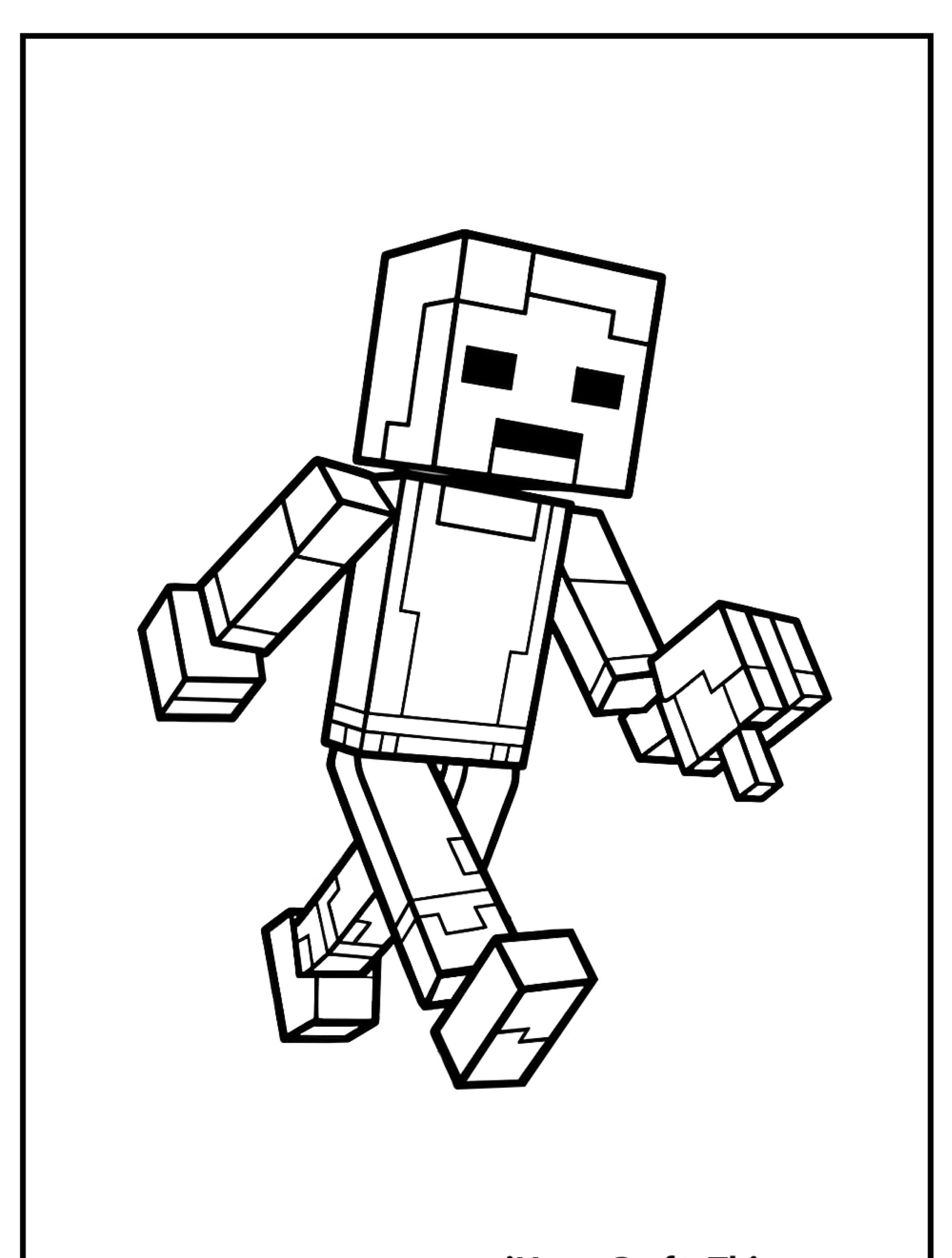 Esboço preto e branco de um personagem do Minecraft andando enquanto segura um objeto, perfeito para Colorir. Desenho ideal para fãs adicionarem sua própria criatividade. Para Colorir.