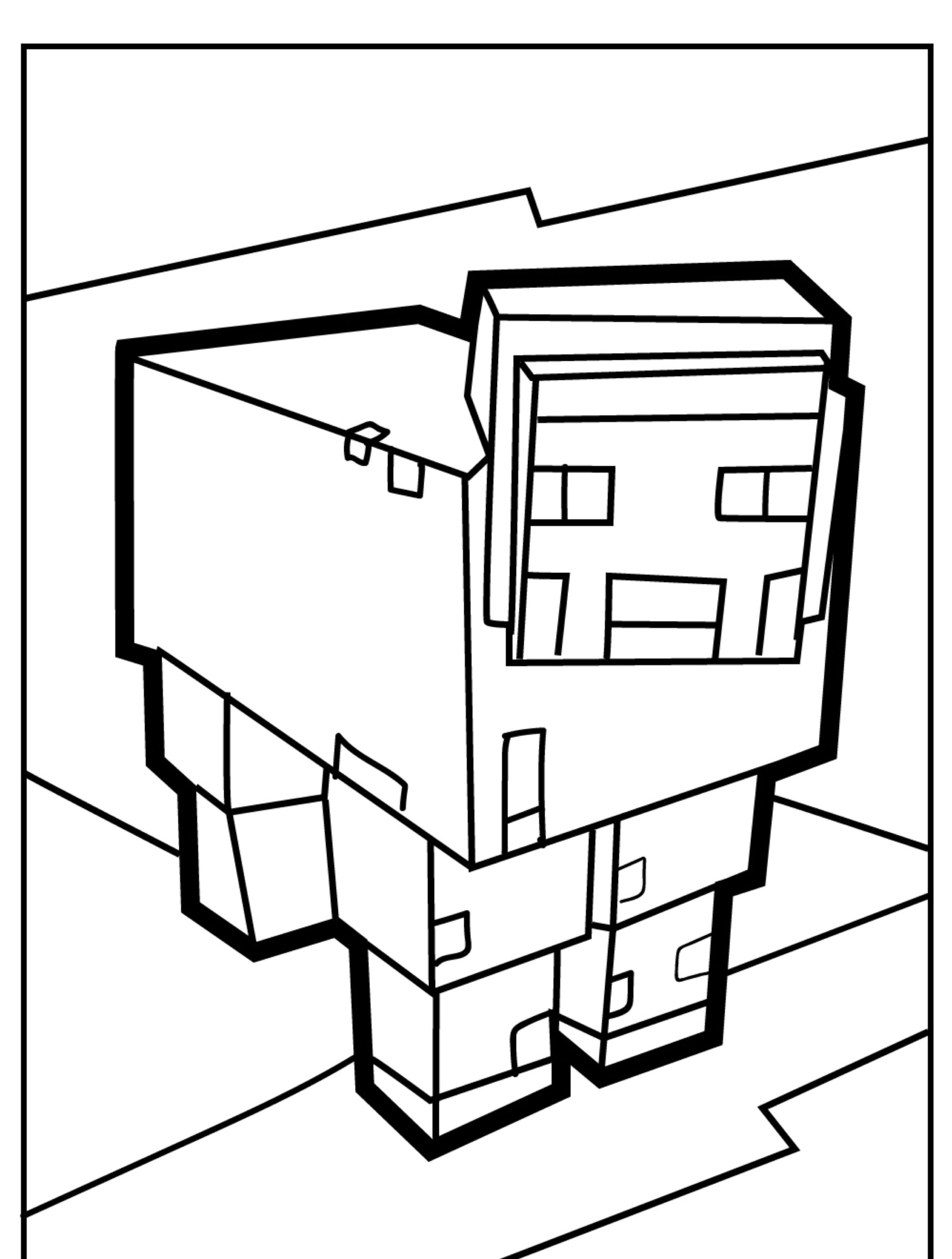 Um desenho em preto e branco de uma ovelha pixelada do Minecraft, perfeito para colorir e aproveitar seu jogo favorito em um novo formato. Para Colorir.