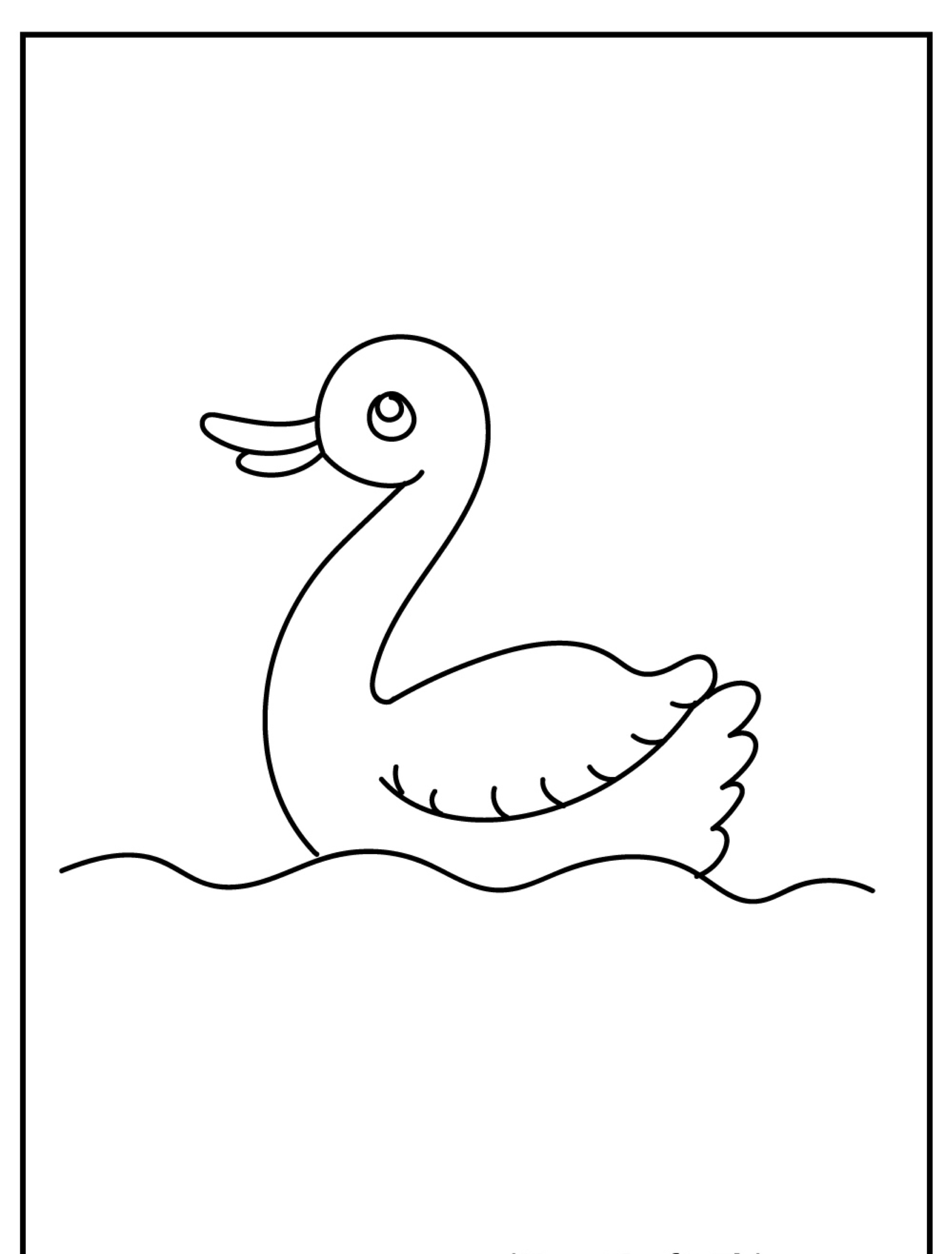 Desenho de um pato nadando na água, perfeito para desenhos para colorir e outras atividades com temas de animais. Para colorir.