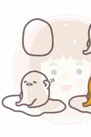 Uma série de quatro ilustrações de desenho animado mostrando uma gema de ovo se transformando no personagem Gudetama com técnicas de desenho fáceis passo a passo.