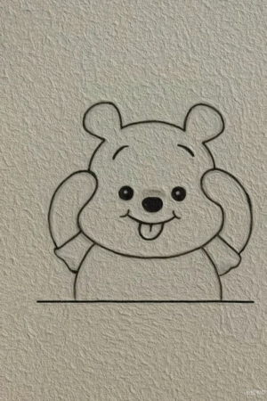 Um desenho simples e fofo de um urso com um rosto sorridente, colocando a língua para fora e segurando as mãos nas bochechas. Desenho perfeito para desenhar. Para desenhar.