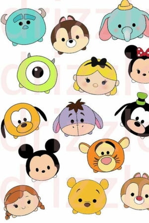 Rostos fofos e redondos de vários personagens da Disney, incluindo Mickey, Minnie, Tigrão e outros, em um fundo branco. Esses desenhos fofos são perfeitos para qualquer fã da Disney! Para desenhar.