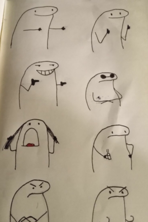 Desenhos simples de personagens em várias poses engraçadas e expressivas, perfeitos para desenhar. Para desenhar.