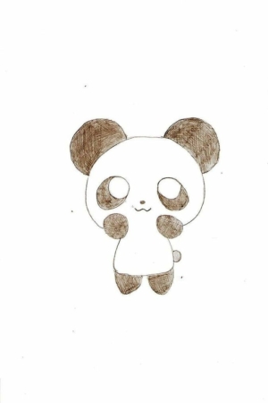 Esboço minimalista de um panda fofo de olhos arregalados em pé com suas patas tocando suas bochechas. Perfeito para quem quer desenhar ou apreciar Desenhos Legais. Fundo branco.