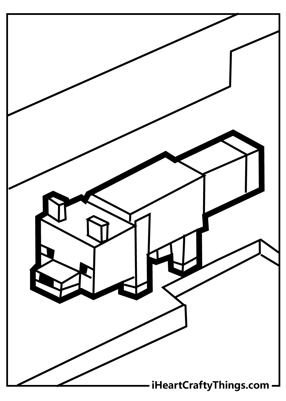 Um cachorro pixelado em estilo geométrico e quadrado, semelhante ao Desenho do Minecraft, com um fundo simples pronto para colorir. Para Colorir.