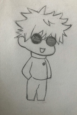 Um esboço a lápis de um personagem chibi com cabelo espetado, usando óculos escuros e uma roupa simples, exalando o charme de um Desenho de Anime. Para desenhar -