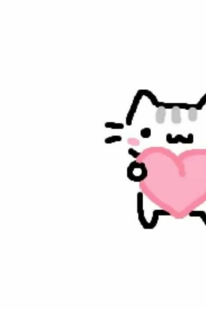 Gato de desenho animado segurando um coração rosa com as duas patas, corando e sorrindo em um fundo branco simples. Este pequeno desenho captura o momento adorável perfeitamente. Para desenhar -