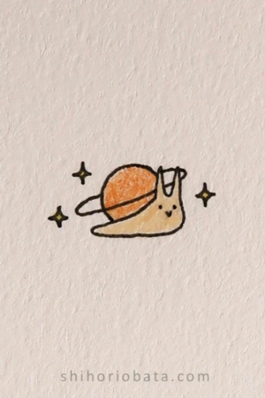 Um desenho pequeno e fofo de um caracol laranja com um rosto sorridente e quatro estrelas ao redor, em um fundo texturizado. Para desenhar -