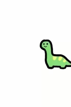 Um dinossauro de desenho animado simples, verde, com um rosto sorridente e manchas amarelas nas costas, é desenhado contra um fundo branco simples. Para desenhar -