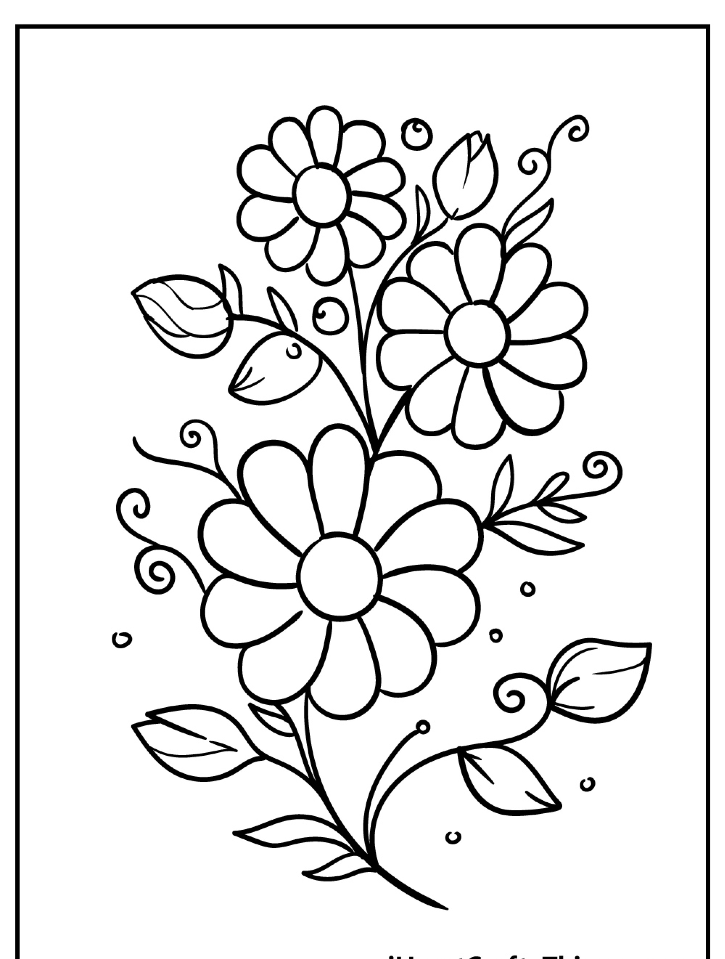 Desenho de três grandes flores para colorir com folhas e trepadeiras, perfeito para quem quer imprimir desenhos.